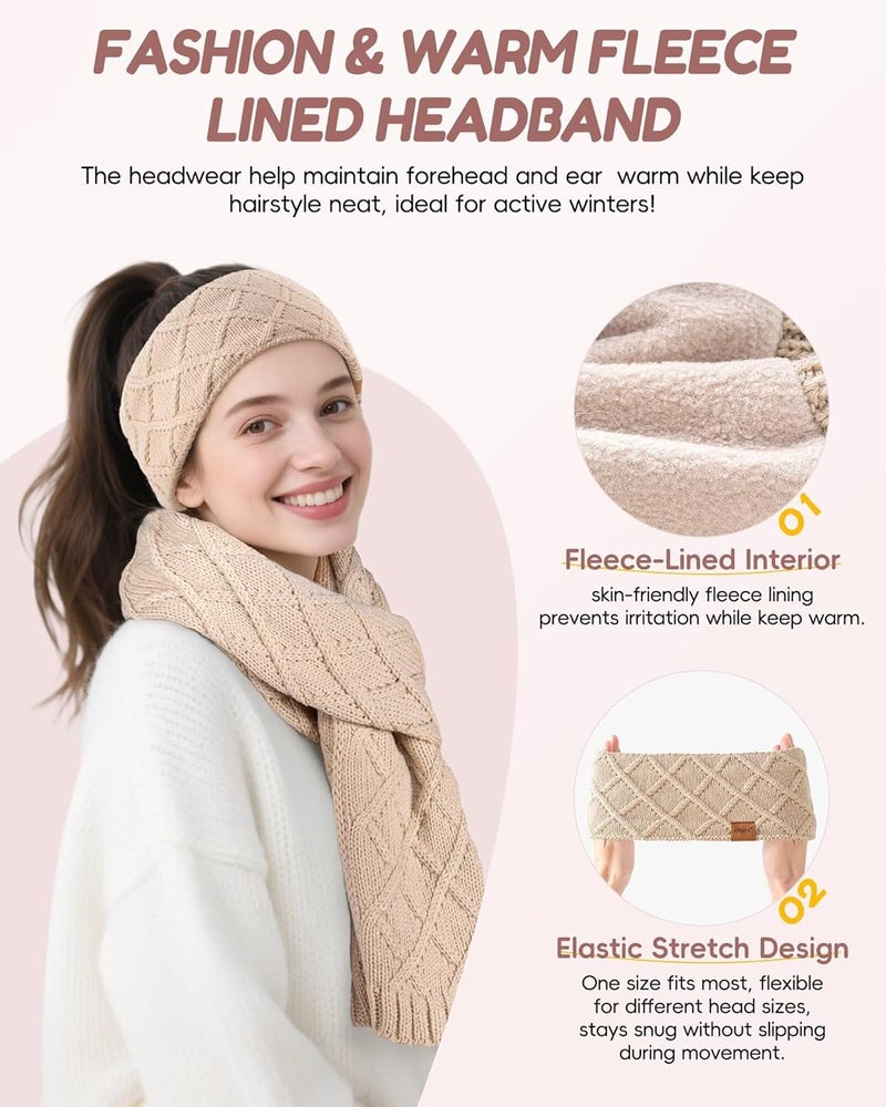 APEVAN Womens Winter Hat Gloves Scarf Headband Set, Pom Pom Beanie Long Scarf Touchscreen Gloves Ear Warmer, 4 in 1 Warm Gift Set - Image 3